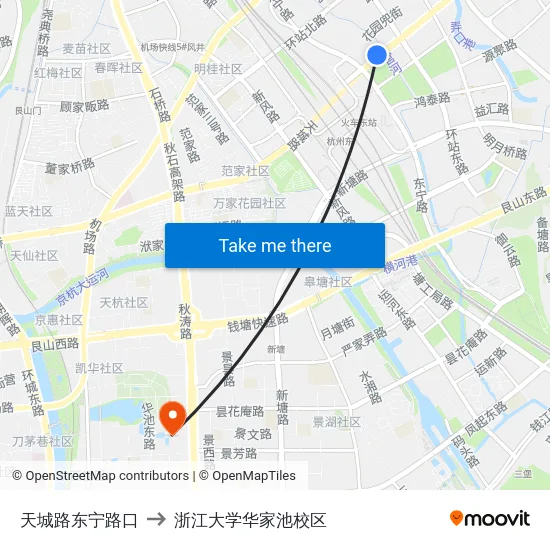 天城路东宁路口 to 浙江大学华家池校区 map