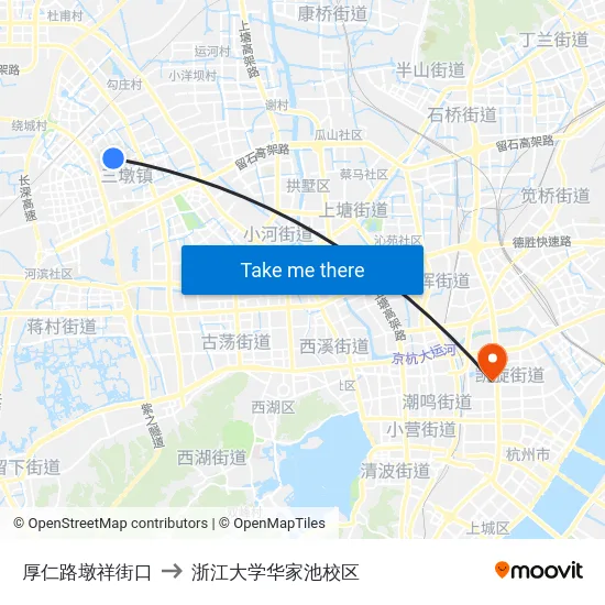 厚仁路墩祥街口 to 浙江大学华家池校区 map