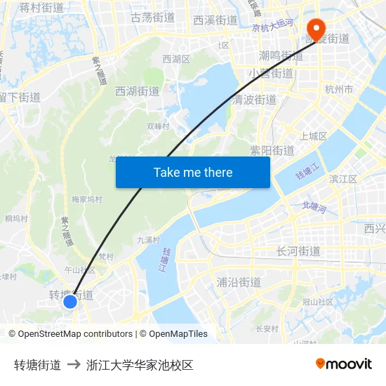 转塘街道 to 浙江大学华家池校区 map