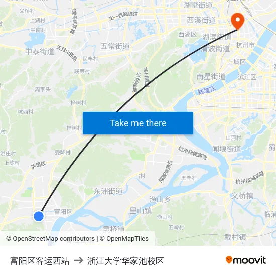 富阳区客运西站 to 浙江大学华家池校区 map