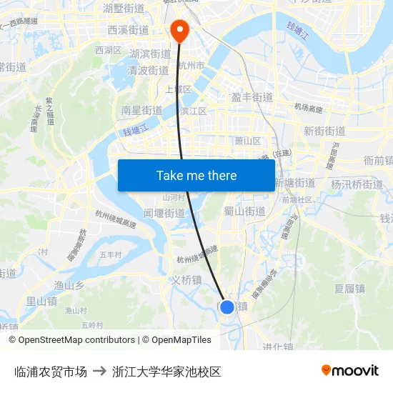 临浦农贸市场 to 浙江大学华家池校区 map