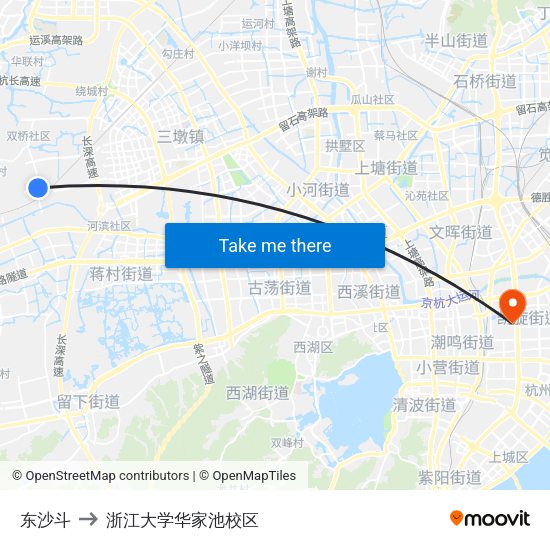 东沙斗 to 浙江大学华家池校区 map