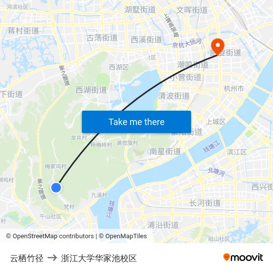 云栖竹径 to 浙江大学华家池校区 map
