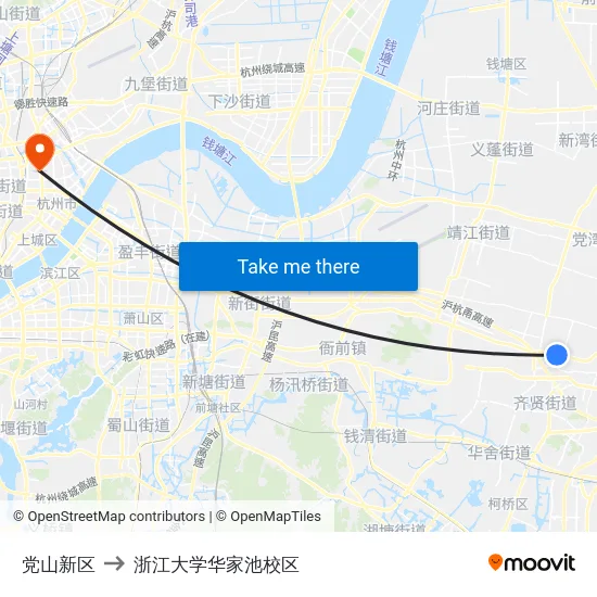 党山新区 to 浙江大学华家池校区 map