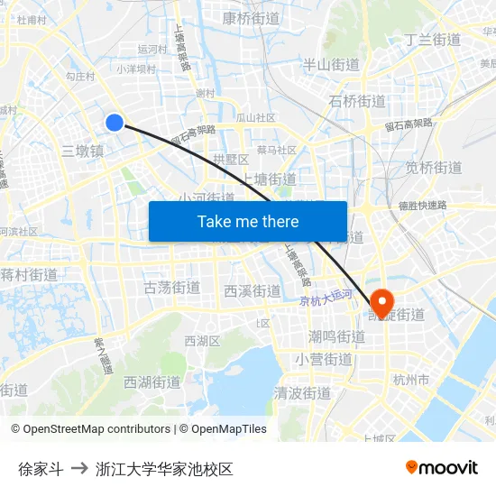 徐家斗 to 浙江大学华家池校区 map