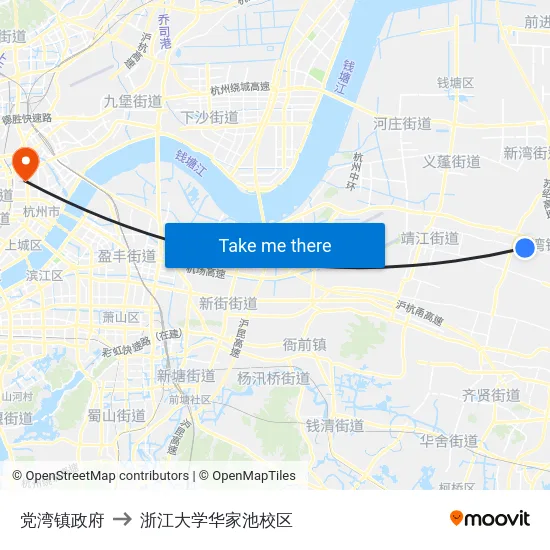 党湾镇政府 to 浙江大学华家池校区 map