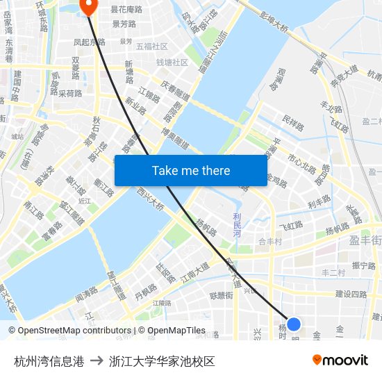 杭州湾信息港 to 浙江大学华家池校区 map