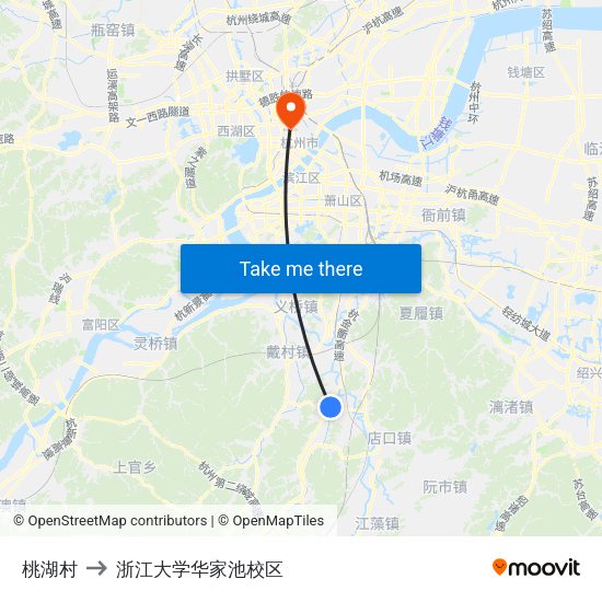 桃湖村 to 浙江大学华家池校区 map