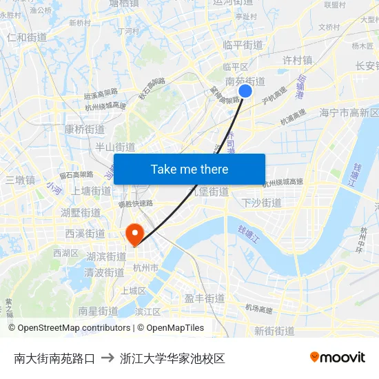 南大街南苑路口 to 浙江大学华家池校区 map