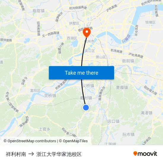 祥利村南 to 浙江大学华家池校区 map