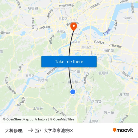 大桥修理厂 to 浙江大学华家池校区 map