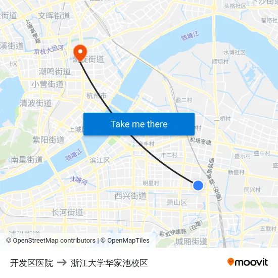 开发区医院 to 浙江大学华家池校区 map