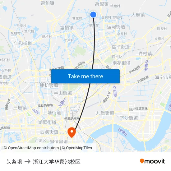 头条坝 to 浙江大学华家池校区 map