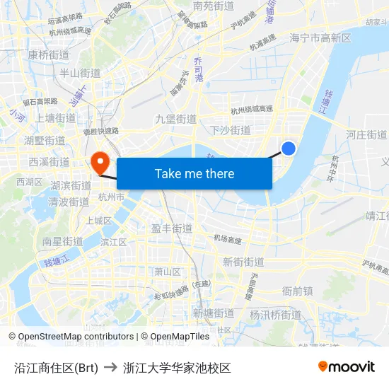 沿江商住区(Brt) to 浙江大学华家池校区 map