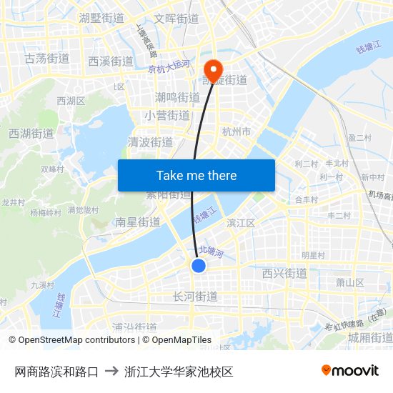 网商路滨和路口 to 浙江大学华家池校区 map