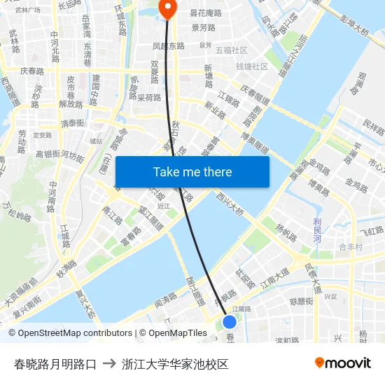 春晓路月明路口 to 浙江大学华家池校区 map