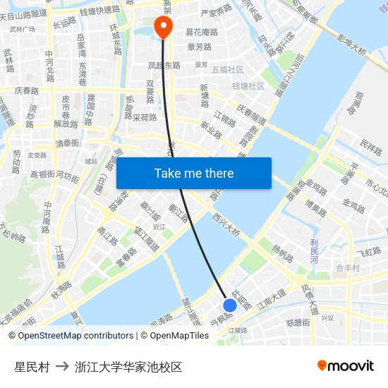 星民村 to 浙江大学华家池校区 map