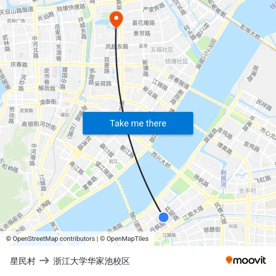 星民村 to 浙江大学华家池校区 map