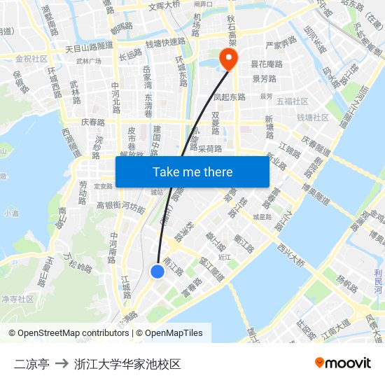 二凉亭 to 浙江大学华家池校区 map