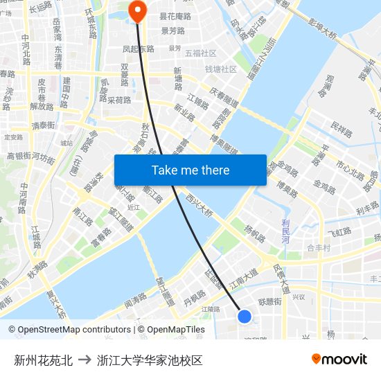 新州花苑北 to 浙江大学华家池校区 map