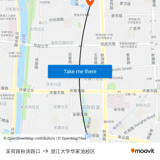 采荷路秋涛路口 to 浙江大学华家池校区 map