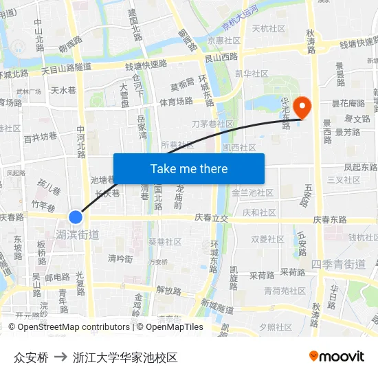 众安桥 to 浙江大学华家池校区 map