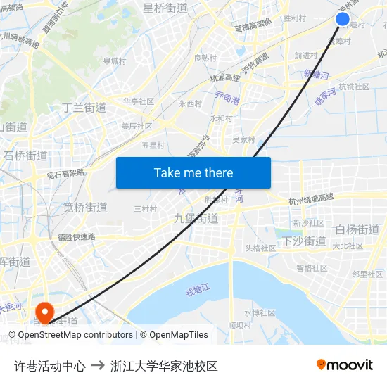许巷活动中心 to 浙江大学华家池校区 map