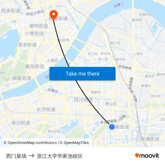 西门菜场 to 浙江大学华家池校区 map