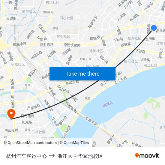 杭州汽车客运中心 to 浙江大学华家池校区 map