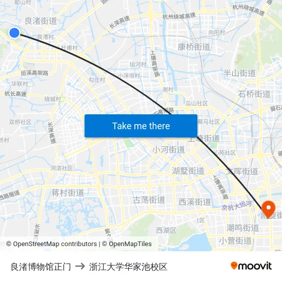 良渚博物馆正门 to 浙江大学华家池校区 map