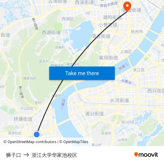 狮子口 to 浙江大学华家池校区 map