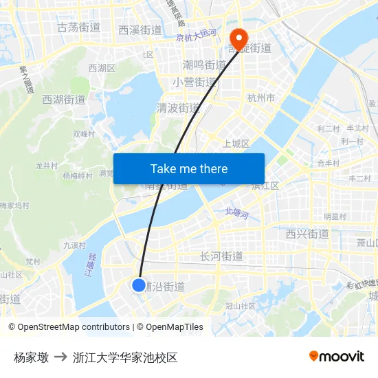 杨家墩 to 浙江大学华家池校区 map