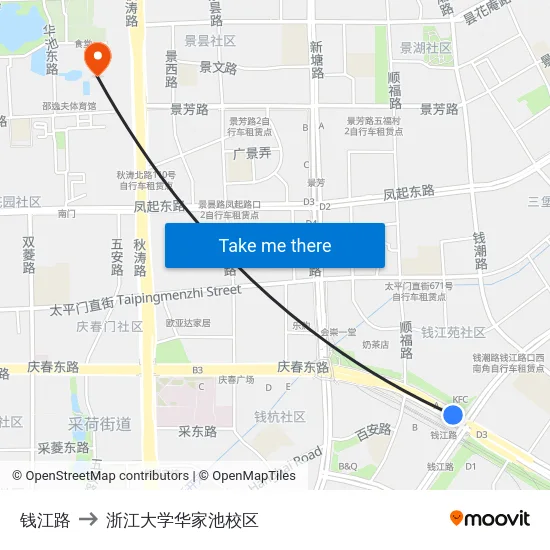 钱江路 to 浙江大学华家池校区 map