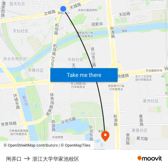 闸弄口 to 浙江大学华家池校区 map