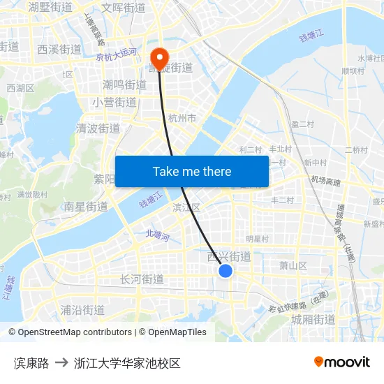 滨康路 to 浙江大学华家池校区 map