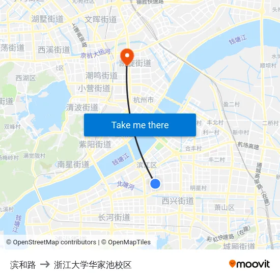 滨和路 to 浙江大学华家池校区 map