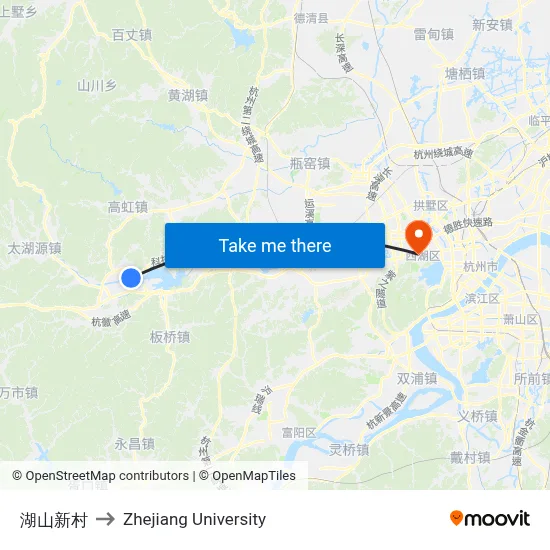 Hushan New Village to Zhejiang University map