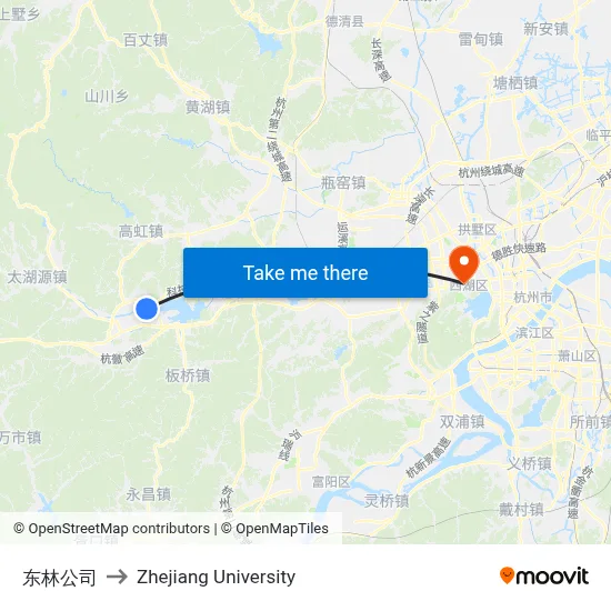 Donglin Company to Zhejiang University map