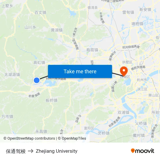 Baotong Driver School to Zhejiang University map