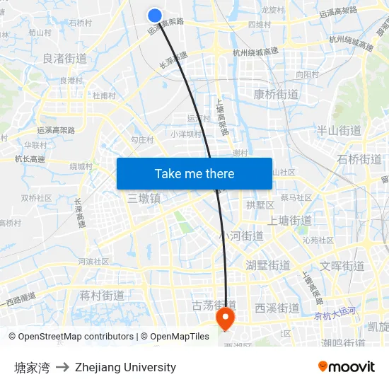 Tangjiawei to Zhejiang University map