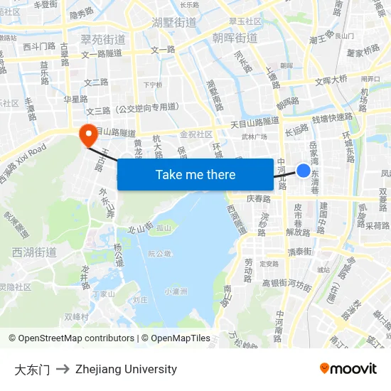 Da Dong Gate to Zhejiang University map
