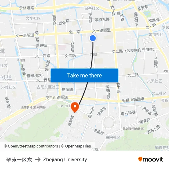Cuiyuan Block 1 East to Zhejiang University map