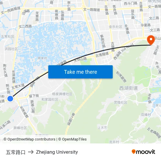 Wuchang Intersection to Zhejiang University map