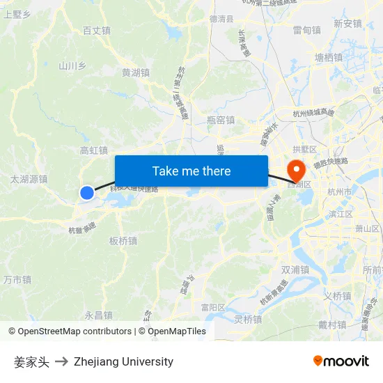 Jiang Jia Head to Zhejiang University map