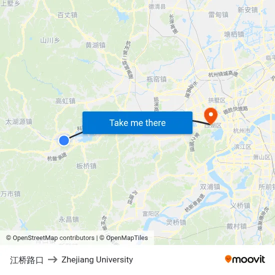 Jiangqiao Intersection to Zhejiang University map