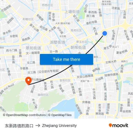 Dongxin Rd & Desheng Rd Intersection to Zhejiang University map