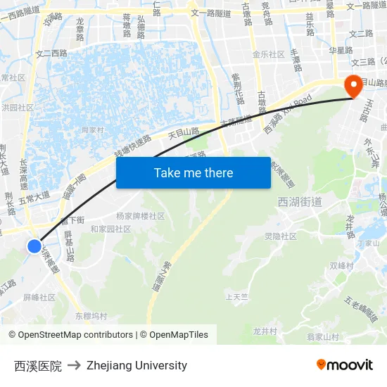 西溪医院 to Zhejiang University map