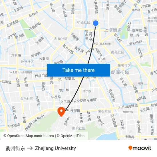 Quzhou Street East to Zhejiang University map