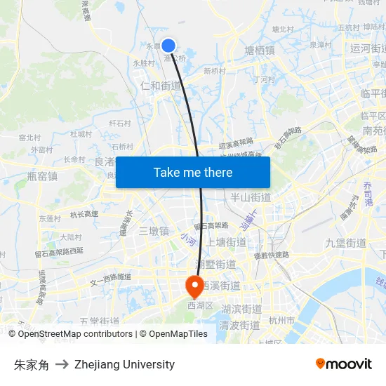 朱家角 to Zhejiang University map