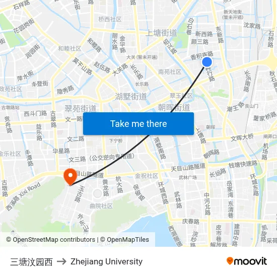 三塘汶园西 to Zhejiang University map